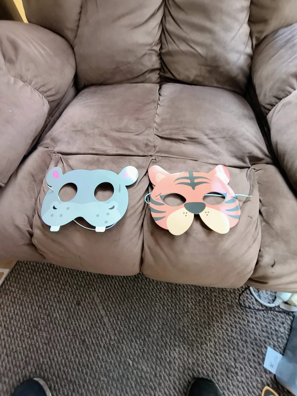 Halloween Kids Animal Face Masks - Blue Hippo & Orange Tiger Pack